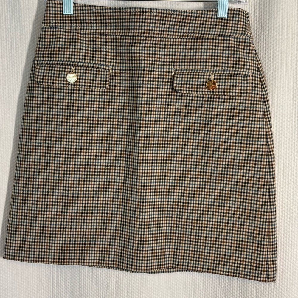 LOFT Tan and Black Checkered Mini Skirt